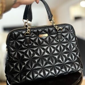 Kate Spade New York Quilted Black Leather Satchel Bag Gold Chain Handles